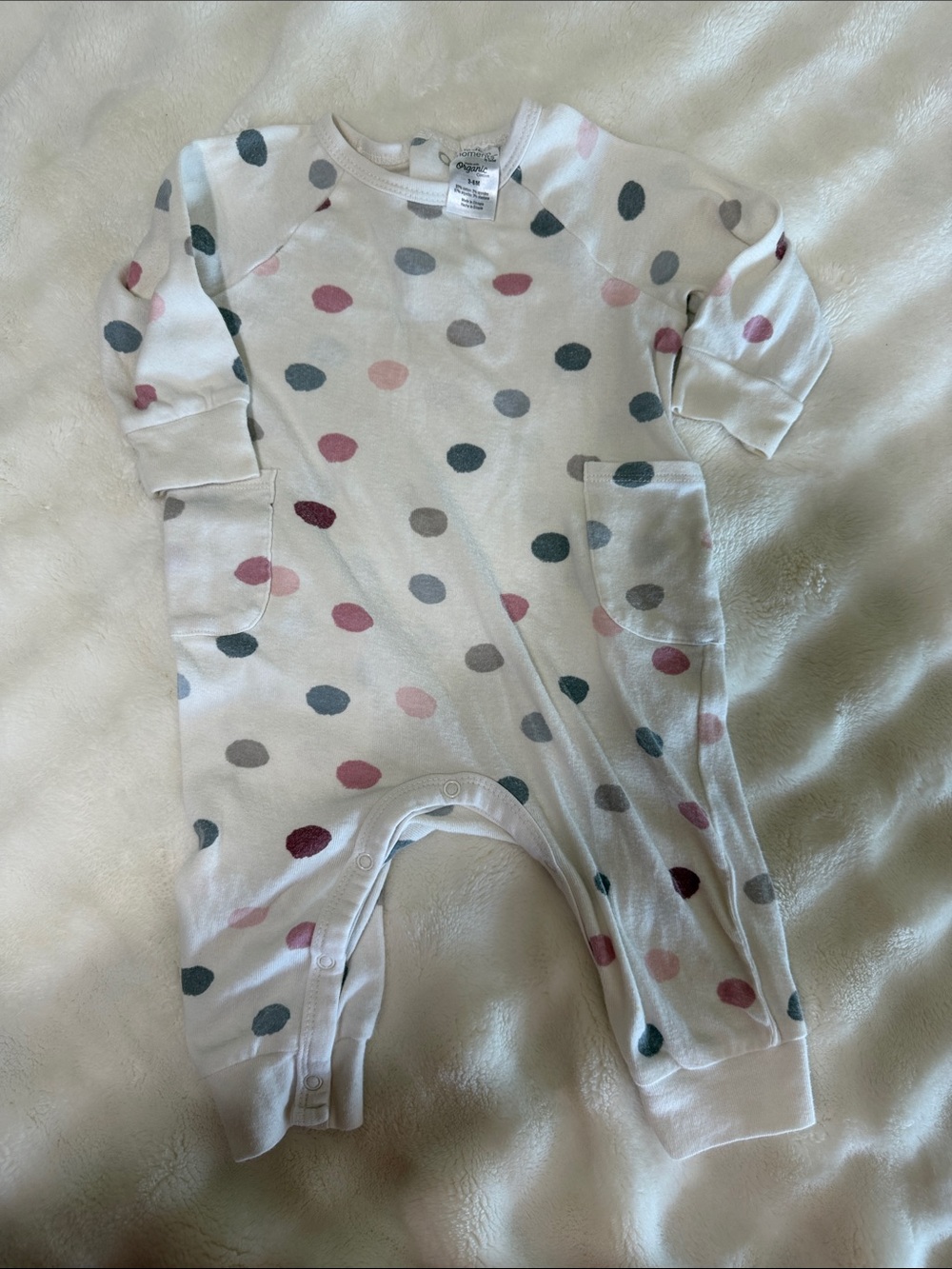 White Polka-Dot Baby Footed One-Piece - Soft Cotton Blend